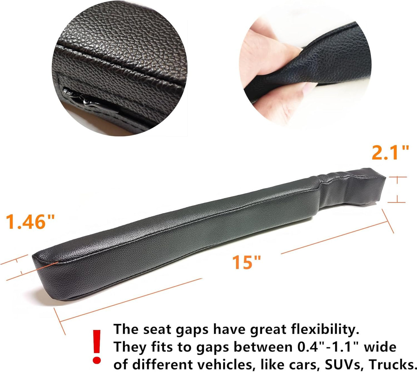 Leather Seat Gap Filler, No Drop Seat Guard Universal for Car SUV, Truck to Fill the Gap Between Seat and Console Black Crevice Plug Blocker Stopper Spacer Catcher 2 Pack LB