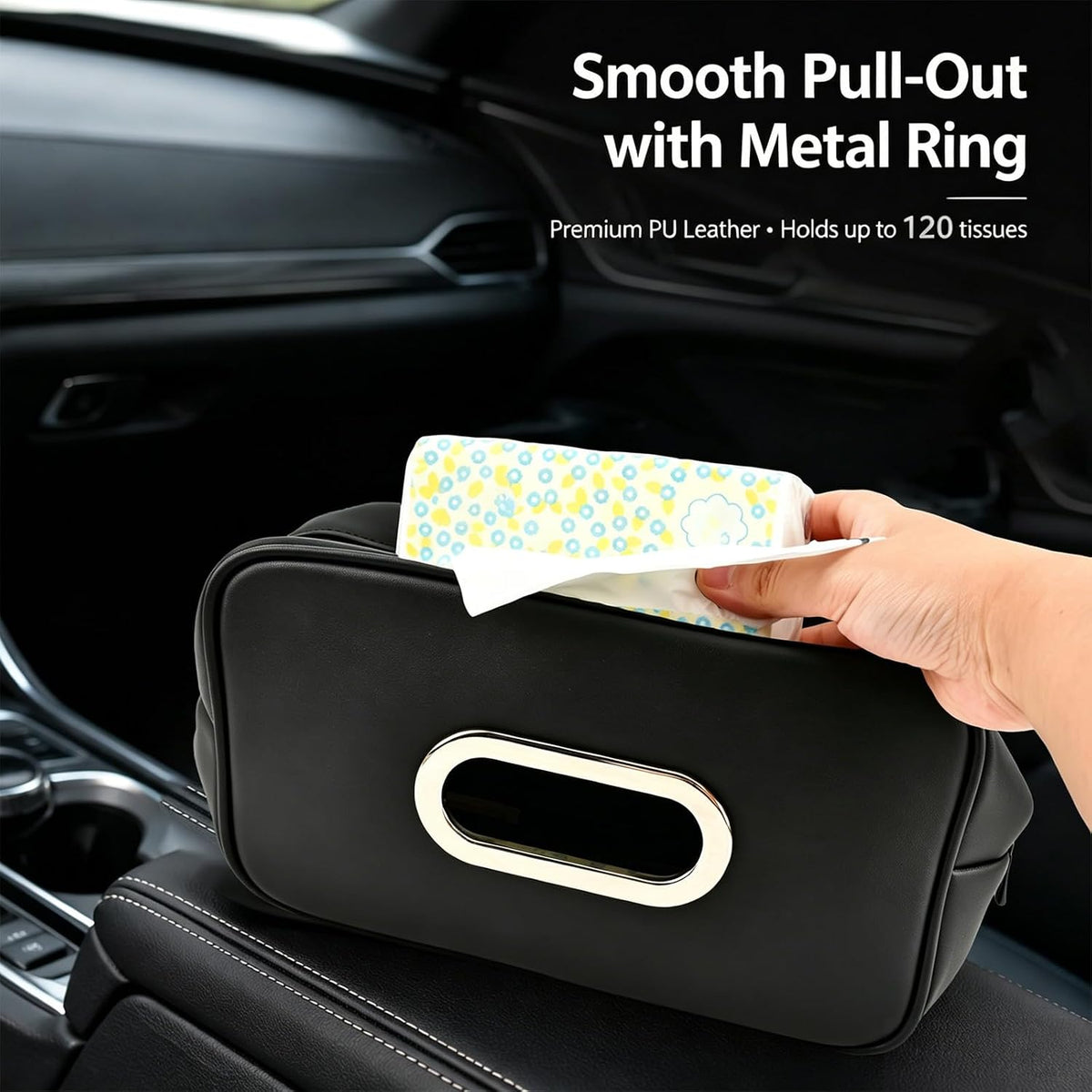 Car Tissue Holder, Large PU Leather Tissue Box Cover for Car