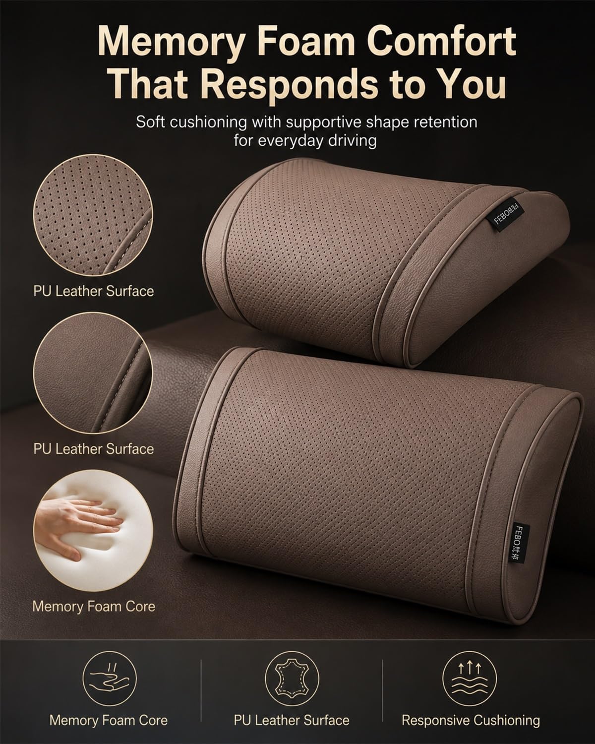 Ergonomic Memory Foam Car Headrest Pillow & Lumbar Neck Support Cushion