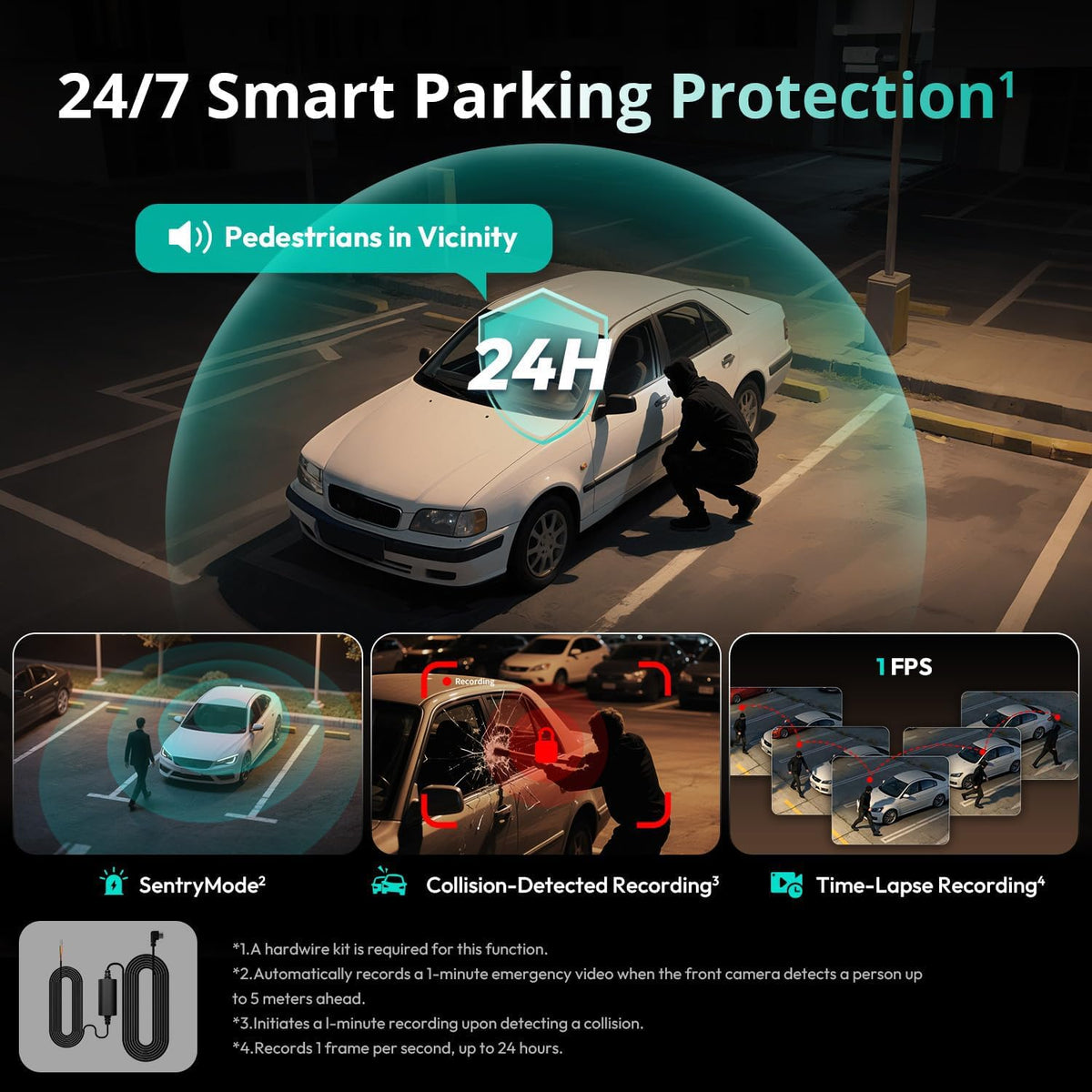 BOTSLAB 4 Channel 360° Dash Cam, Voice Control, App Control (No SD Card)