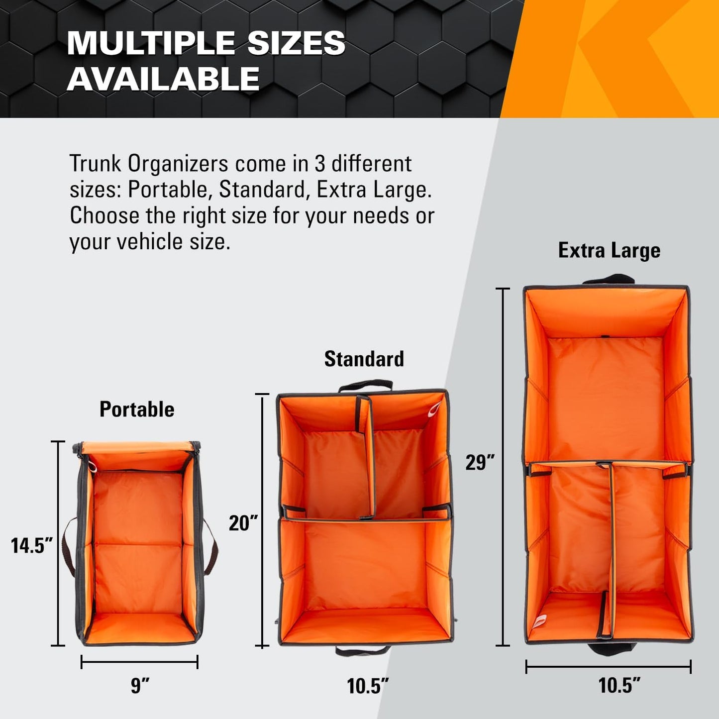 KEEPER Standard Trunk Organizer, 48L, Multi-Compartment Collapsible Car Organizers and Storage, Non-Slip Bottom, Suitable for SUV, Minivan, and Cars