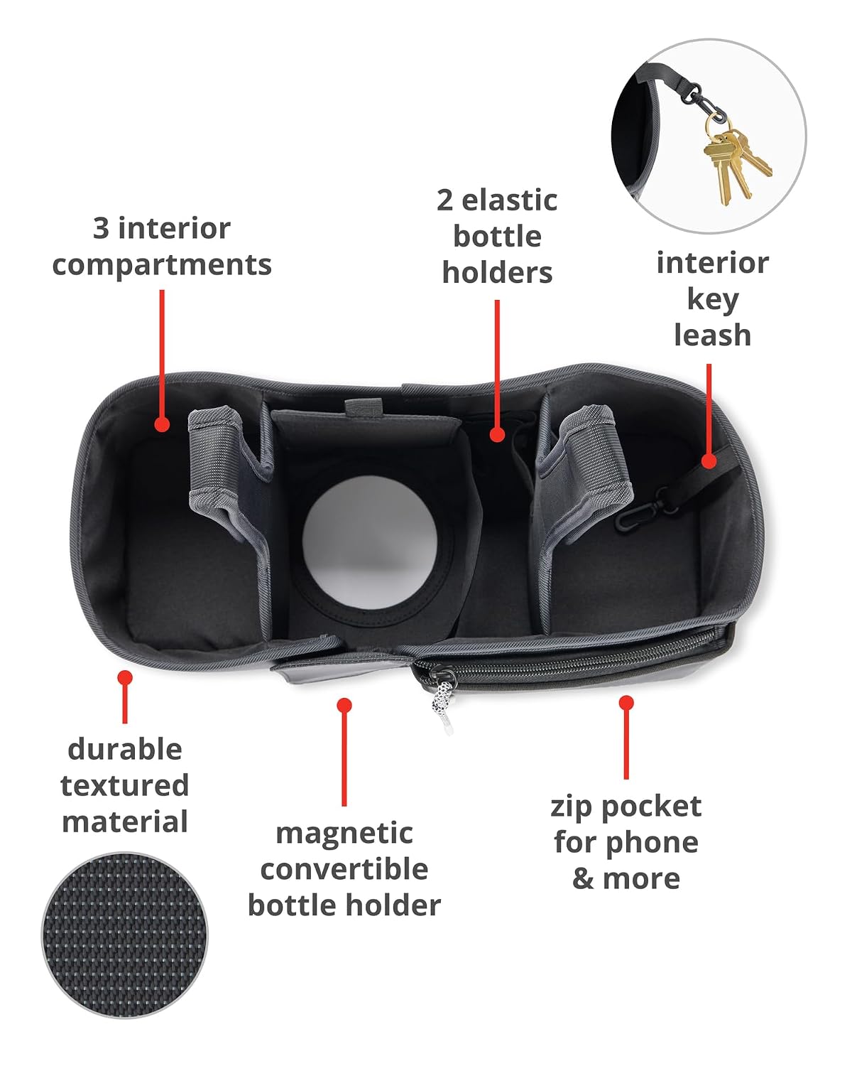 Skip Hop Ultimate Stroller Organizer Universal Fit with Adjustable Straps, Magnetic Flaps and Convertible Design That fits 40 oz. Tumblers, Black