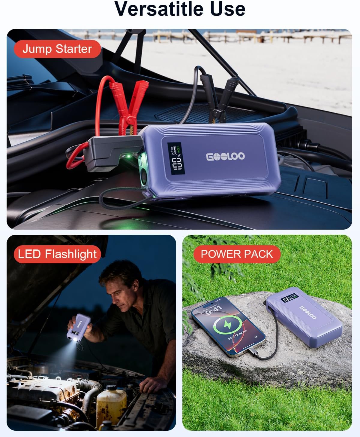 GOOLOO G7 3000A 12V Lithium Jump Starter Booster Pack with Built-in Cable