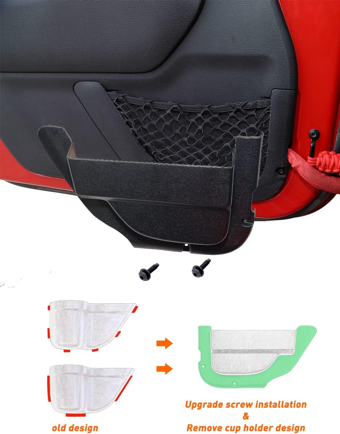 Savadicar DP4 Front Door Storage Pockets Without Cup Holder, Side Insert Box Organizer for 2011-2018 Jeep Wrangler JK JKU 2/4 Door, Interior Expansion Accessories, Patented Design, Black, 2 PCS