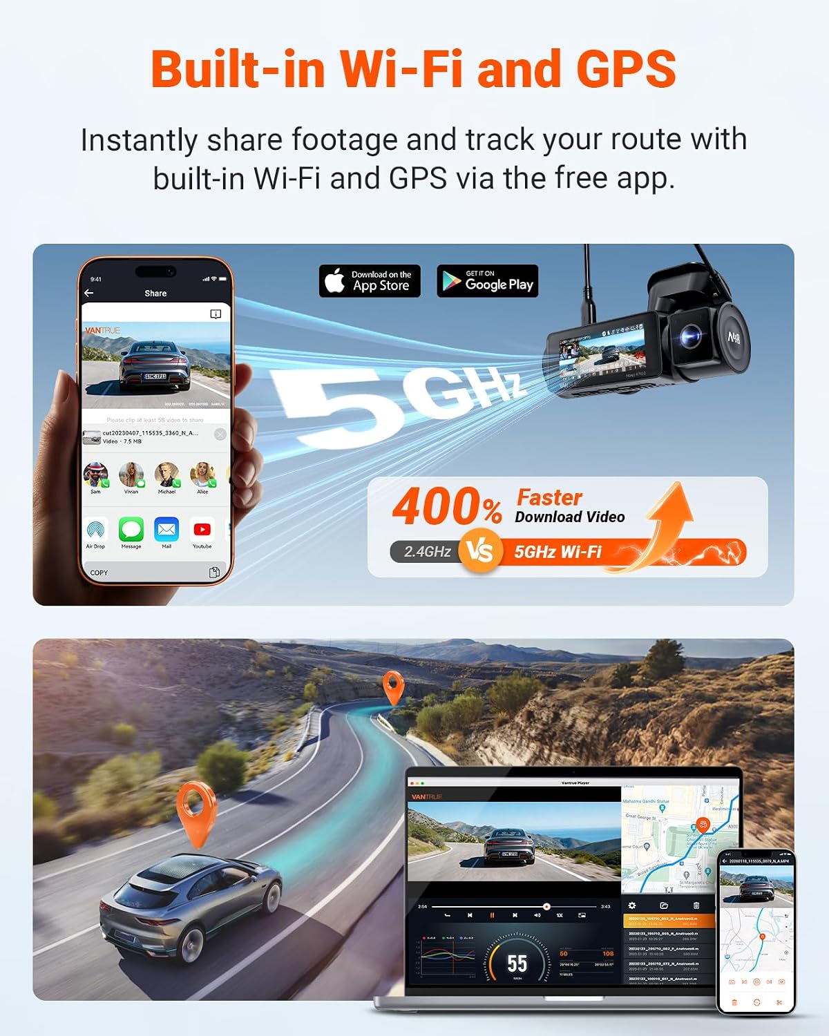 Vantrue N4 Pro S 4K 3 Channel Dash Cam, Triple STARVIS 2 HDR Car Camera