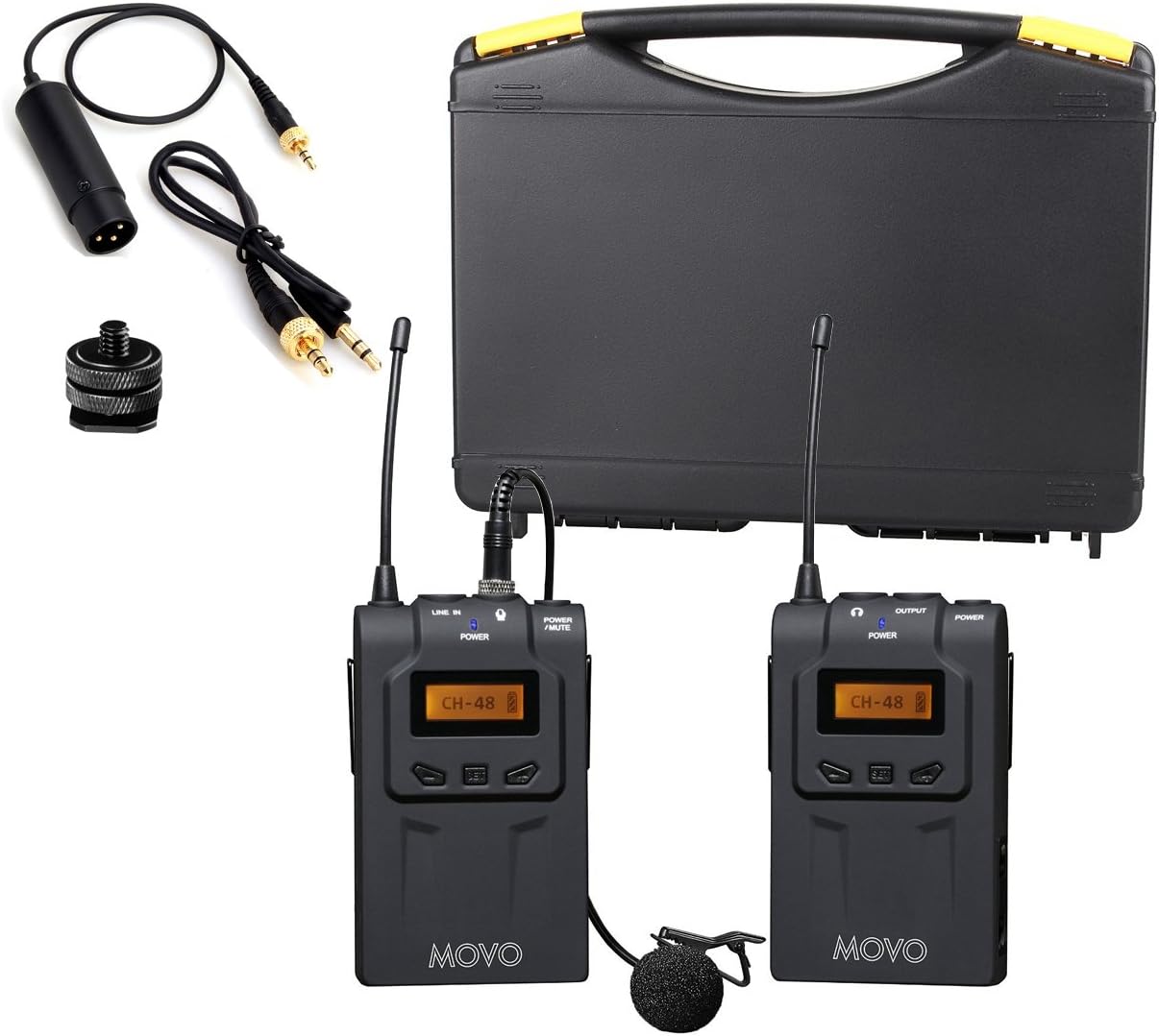 Movo WMIC70 Wireless Lavalier Microphone System - 48 Channel UHF Lapel Mic System with Cordless Mic, 3.5mm XLR Output, and Carrying Case (328-foot Range) - Lavalier Wireless Microphone System