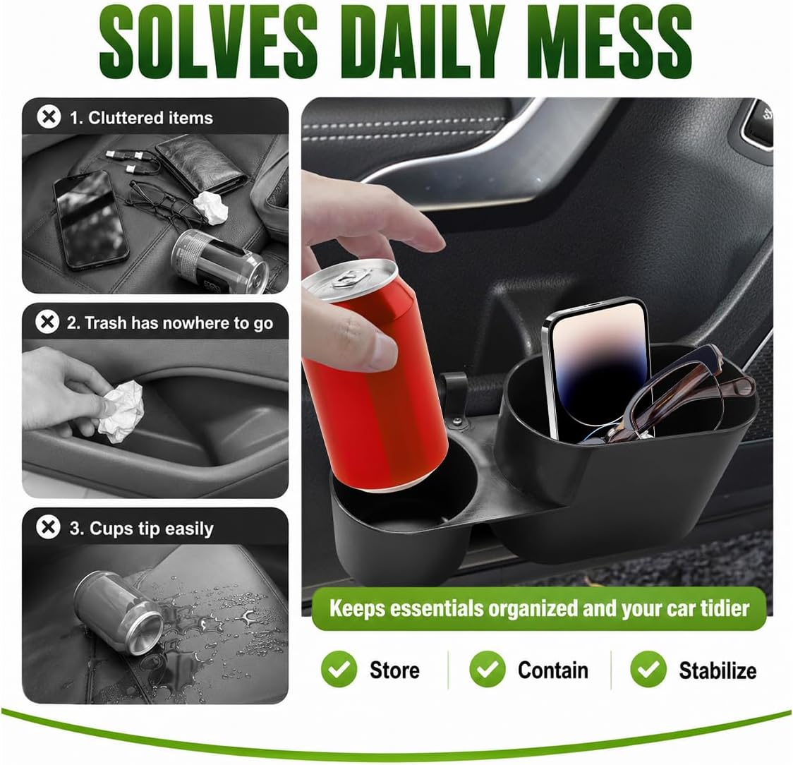 Car Trash Can with Lid, Leakproof Car Back Seat Hanging Garbage Organizer with Cup Holder, Multipurpose Auto Interior Door Trash Bin for Vehicle, Home, Office(Beige)