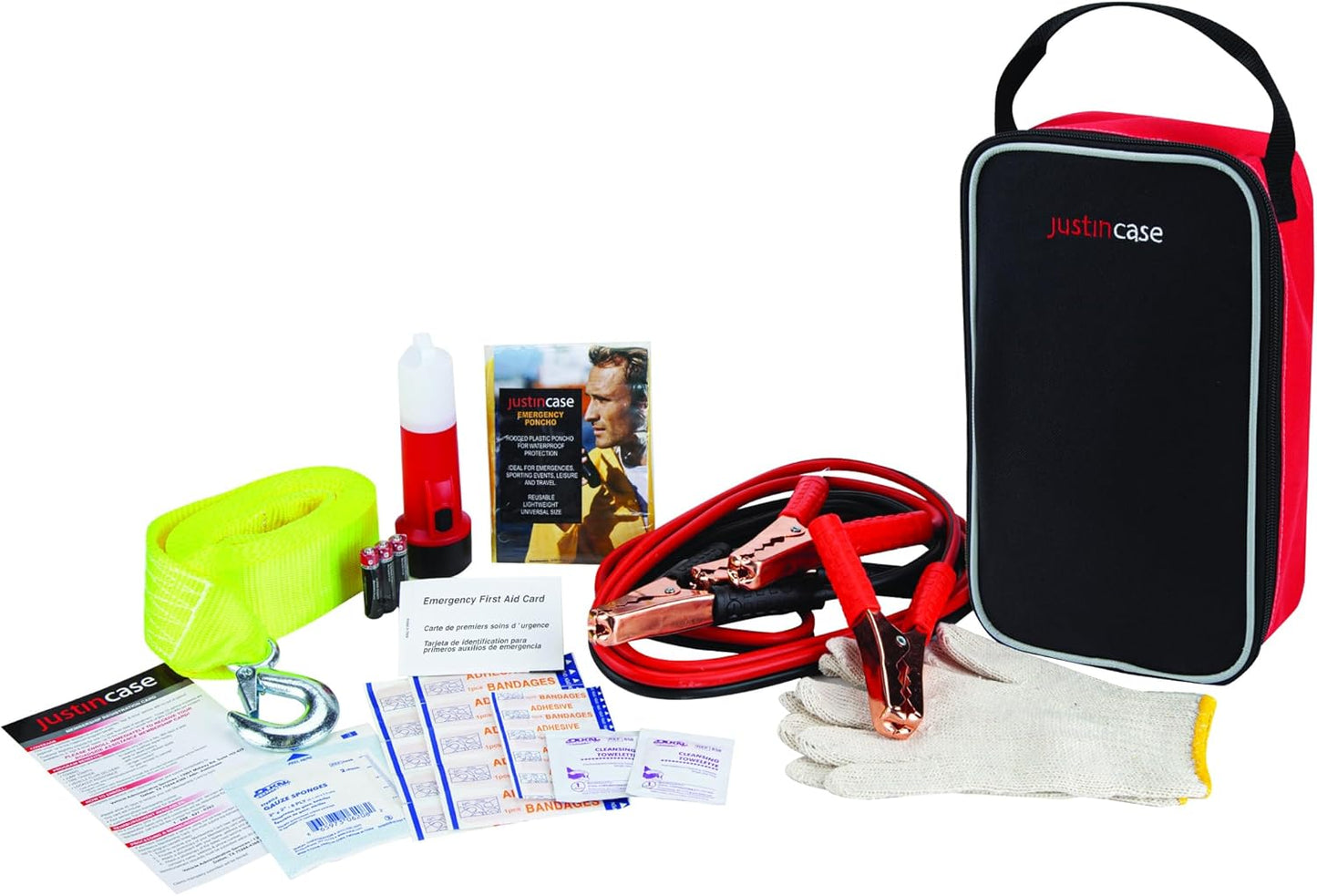 Justin Case Commuter Portable Roadside Emergency Car Kit with Heavy-Duty Jumper Cables & 365-Day Roadside Assistance