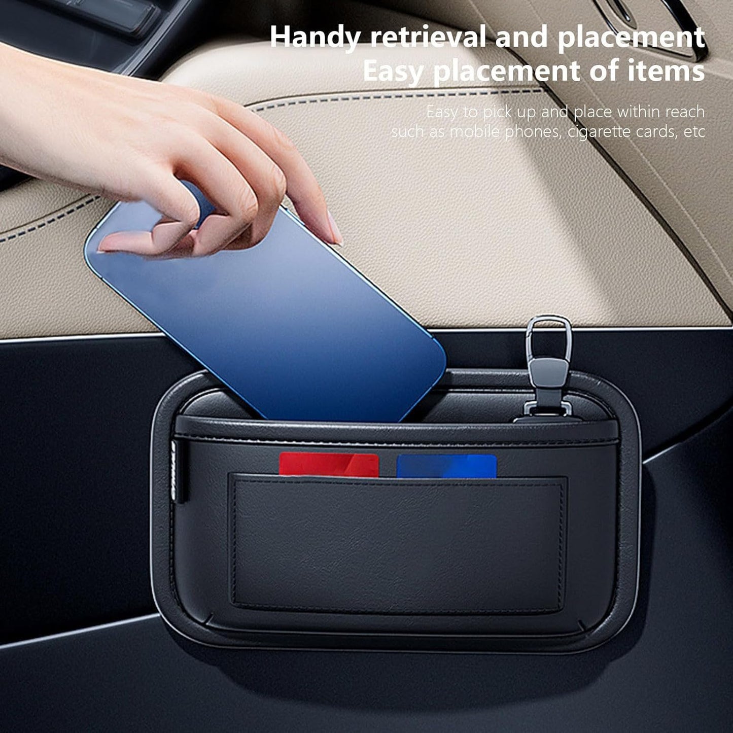 Tumecos Car Storage Bag, Leather Small Debris Organizer ,Hanging Cell Phone Mobile Paste Type Bag for Stowing Tidy, Universal Accessories（BlackA-1pcs）