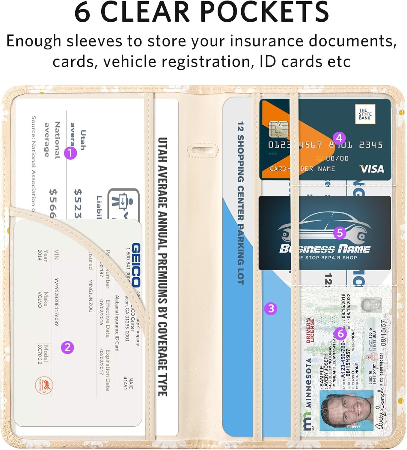 CoBak Car Registration and Insurance Holder | Vehicle Glove Box Organizer, Auto Truck Compartment Document Case with Magnetic Closure for Insurance &amp; Driver License