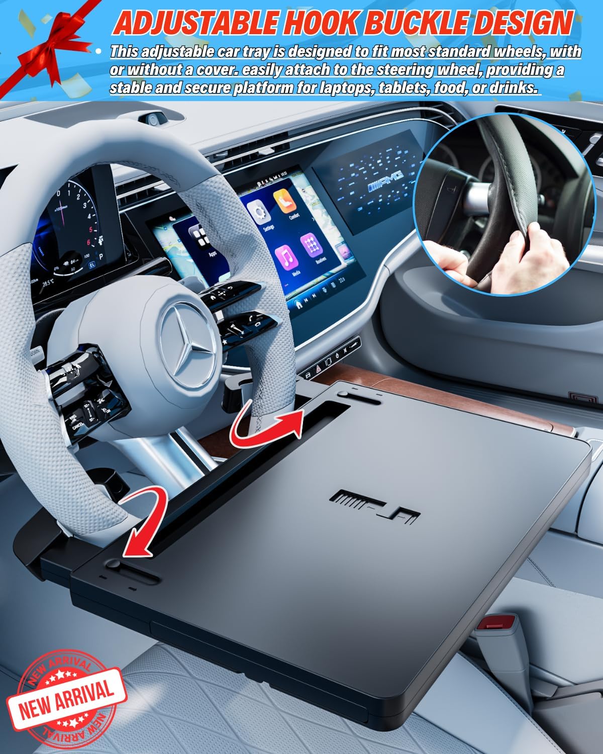 Steering Wheel Laptop Tray for Car, Adjustable Workstation Desk