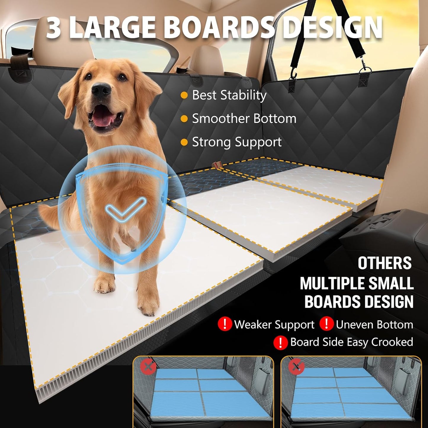 Back Seat Extender for Dogs-Large Space, Dog Car Seat Cover Hard Bottom Holds 420lbs, Sturdy Backseat Extender for Dogs,Upgraded Waterproof Pet Car Bed Dog Hammock for Car, SUV,Truck, Black
