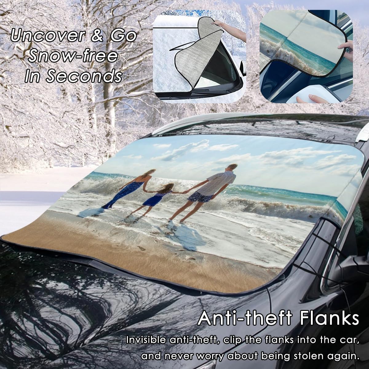 Custom Photo Windshield Snow Covers, Personalized Logo Car Windscreen Case, All Seasons Sunshade Cover, Waterproof Windproof Protection Sun Frost Ice Defense, Universal for SUV Truck Sedan Van