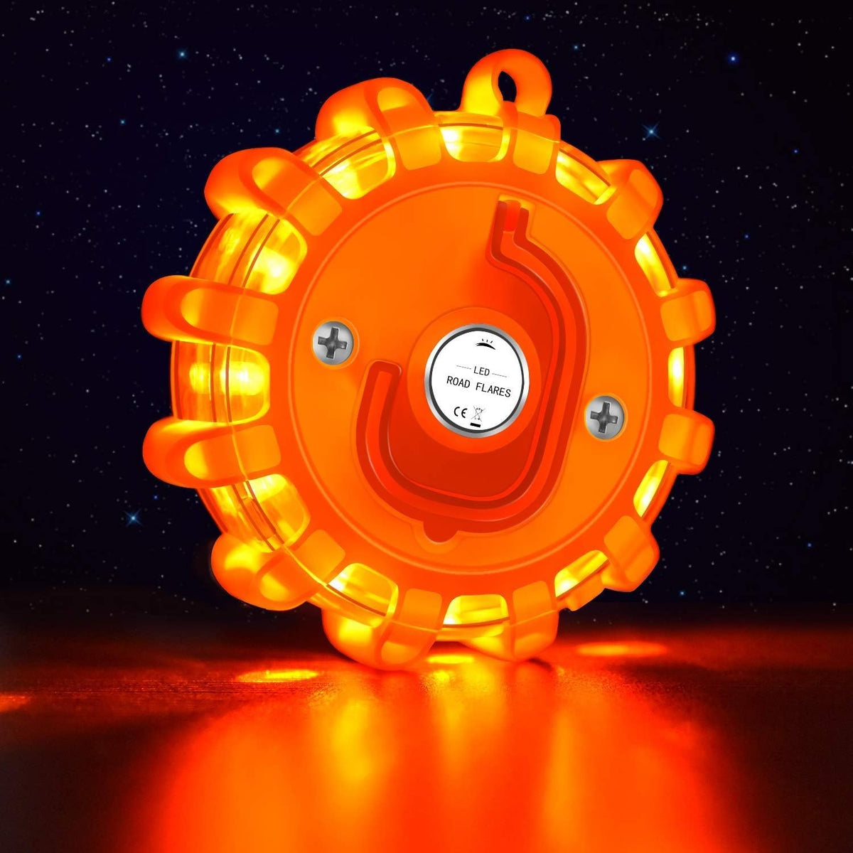 4 Pack LED Road Flares Emergency Lights, 9 Glow Modes Roadside Emergency Warning Car Safety Beacon Flashing Disc Flare Kit with Magnetic Base & Hook for Vehicles,Cars,Truck,Boat(NO Battery Included)