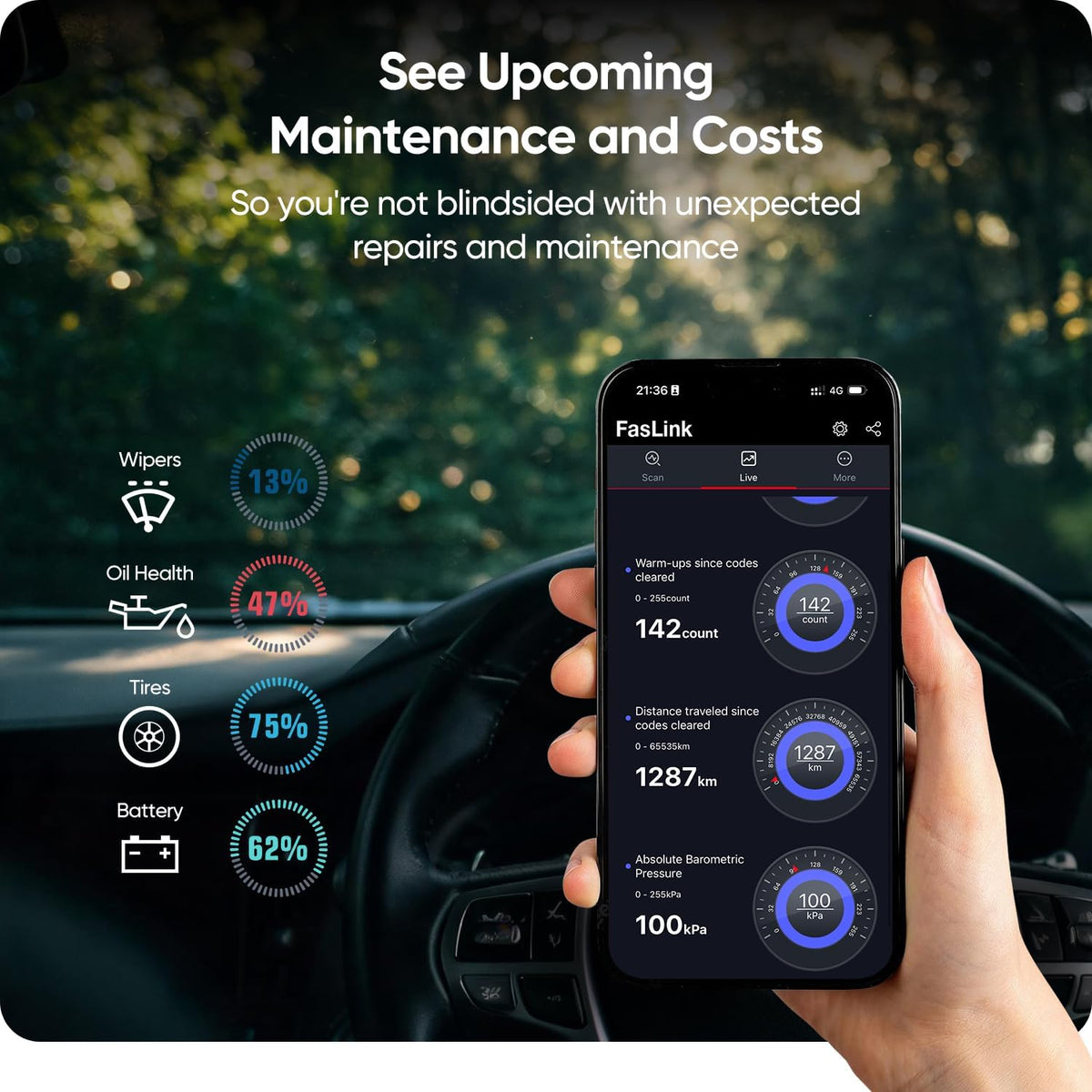 2-in-1 OBD2 Scanner & Locator, Diagnose Engine + Track Car, No Subscription, Bluetooth Car Code Reader for iOS & Android