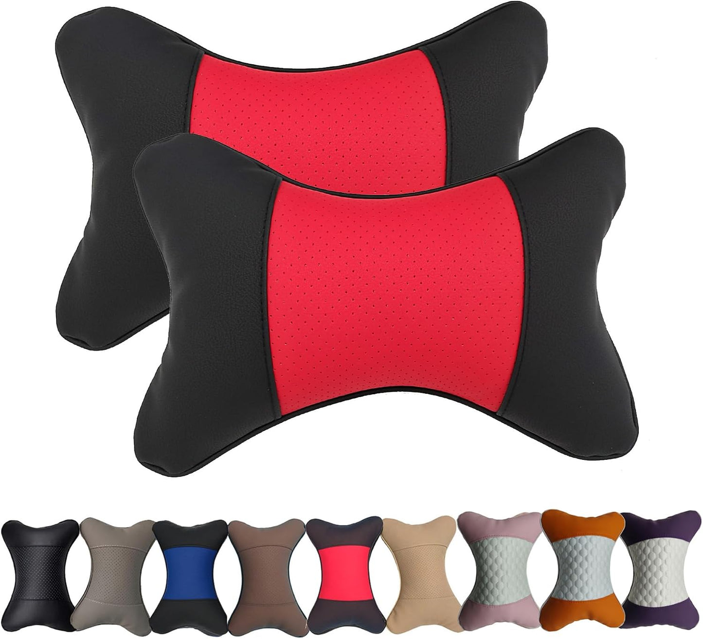 Car Neck Pillows Both Side Pu Leather 2pieces Pack Headrest Fit for Most Cars Filled Fiber Universal Car Pillow (Coffee)