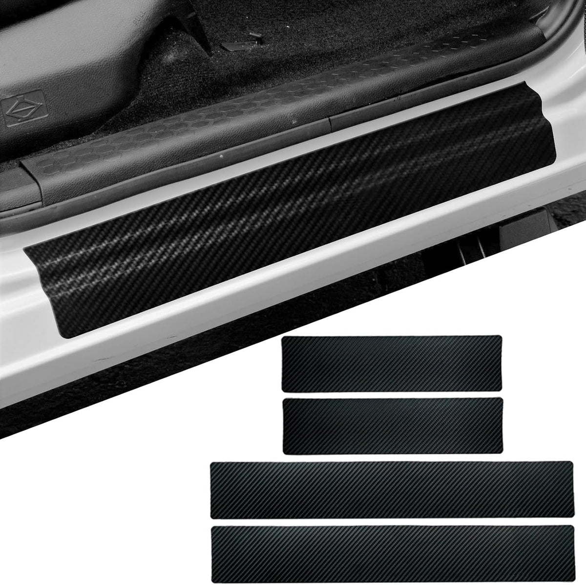 Car Accessories 4 Pcs Carbon Fiber Door Sill Scuff Plate Auto Door Entry Guard Scratch Shield for Dodge Ram 2500 Accessories (2500, no Mark)