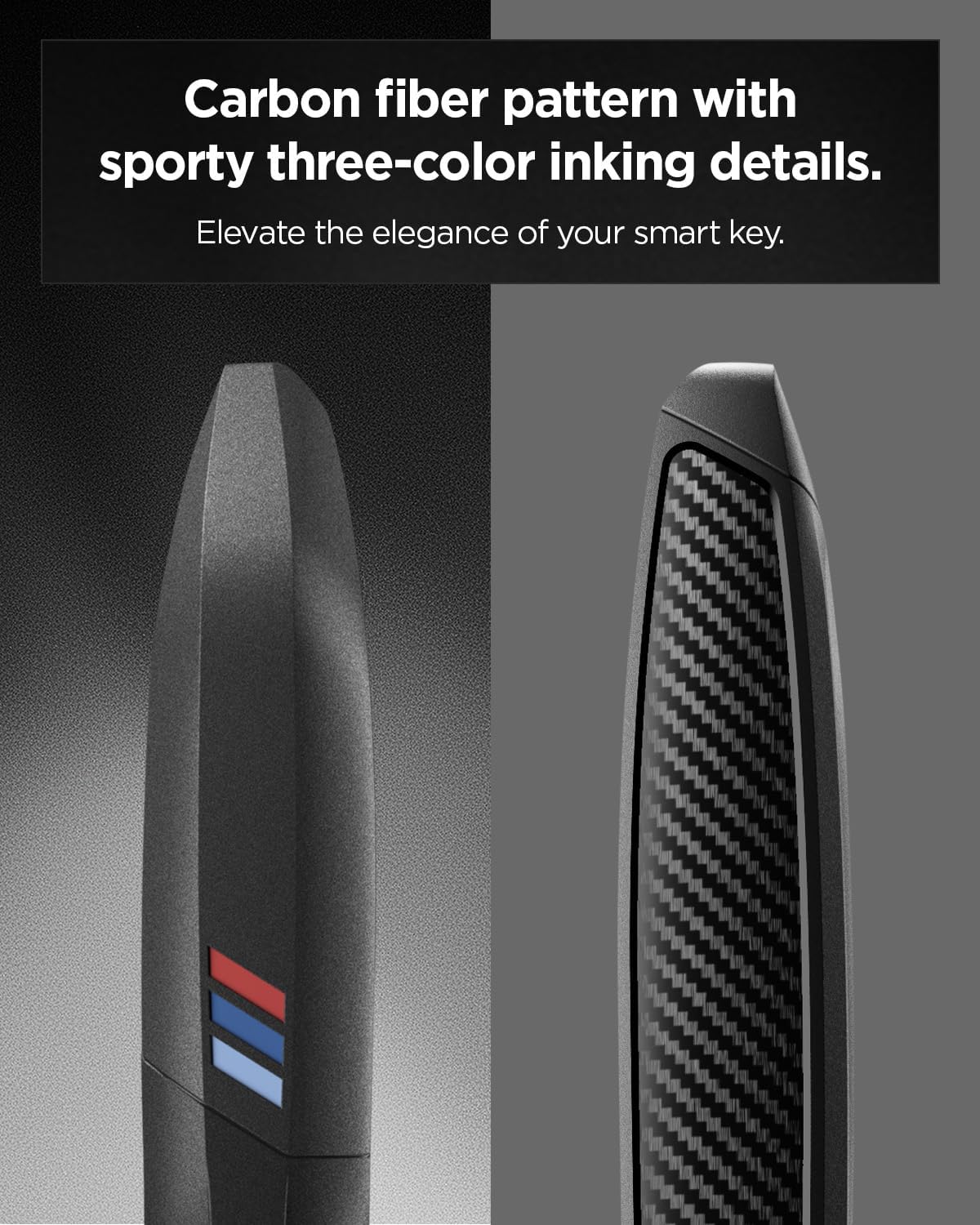 Spigen Light Slim Key Fob Cover with Carabiner [Sleek Carbon Fiber Accents] Designed for BMW G Series Smart Key Fobs (1 Pack)