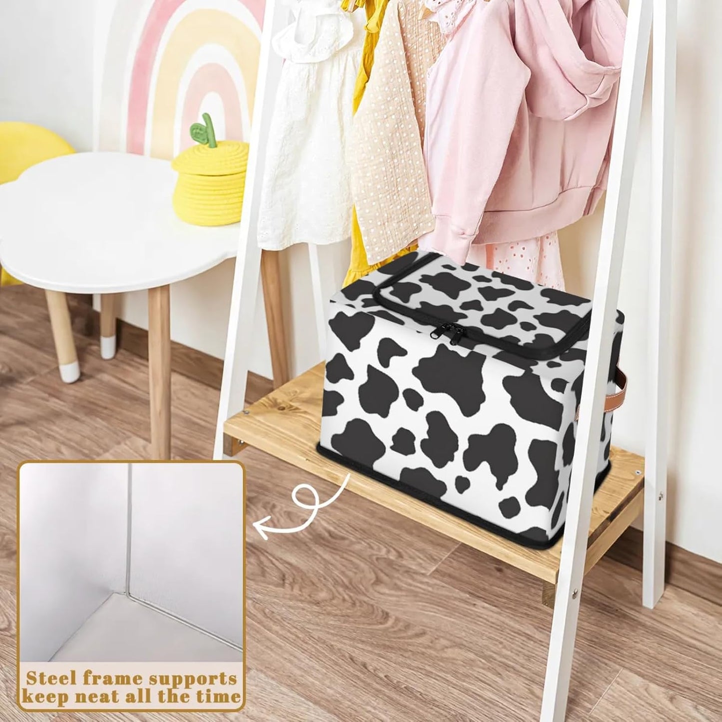 Cow Print Pattern Storage Bins With Zipper Lid, Collapsible Trunk Organizer, Car Organizers and Storage Bins with Lids, Decorative Storage Boxes with Handle, Home Storage Baskets for Organizing