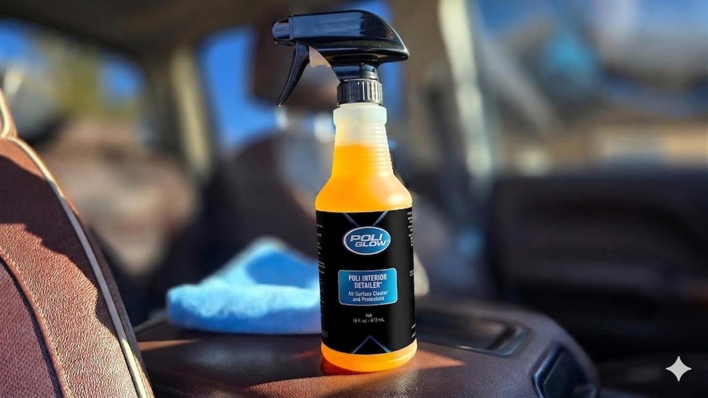 Poli Glow® Interior Detailer – 16 oz All-Surface Cleaner & UV Protectant for Boats, RVs, Cars – Water-Based, Streak-Free, Non-Greasy Interior Spray for Vinyl, Leather, Plastic, Glass & More