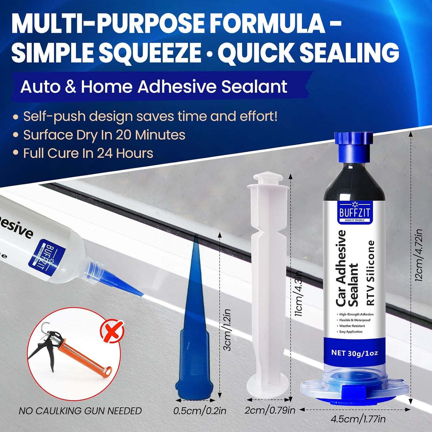 RTV Silicone Adhesive Sealant – 100% Silicone Waterproof Caulk, Strong Bond, Shrink & Crack Proof – Automotive Gaskets, Engine, Sunroof, Headlights, Windows & Home Repairs (Black, 30g/1oz)