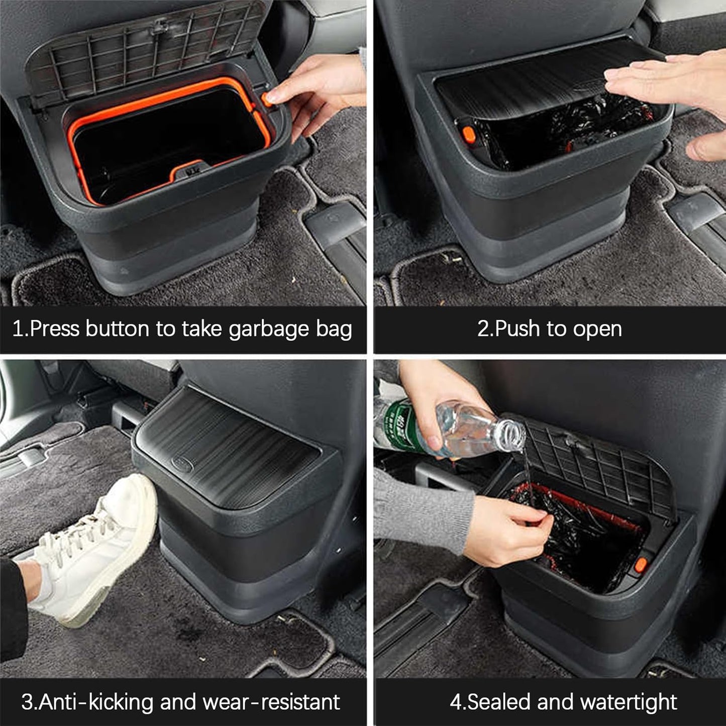 PACEWALKER Car Trash Can for Toyota Sienna 2024 2023 2022 2021 Modification Waterproof in- Trash can for Toyota Sienna 2021-2024 Accessories Black