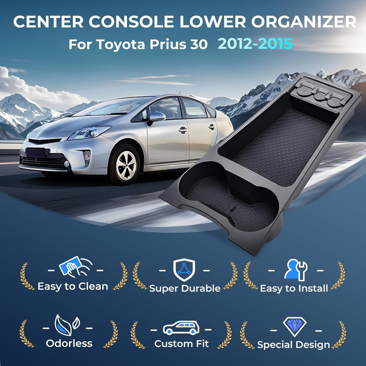 Center Console Organizer Lower Tray for Toyota Prius 30 2015 2014 2013 2012 (Not Fit Prius V), Durable ABS Plastic Under Center Console Storage Box Interior Accessories for 2012-2015 Prius