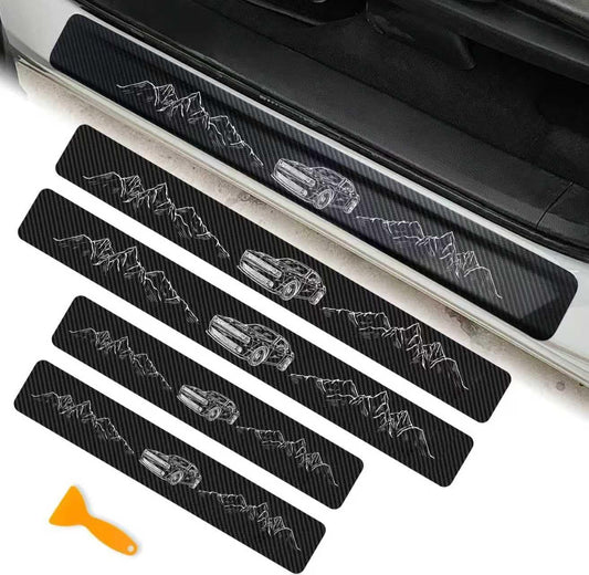 4Pcs Car Door Sill Protector fit for Dodge Challenger Reflective 4D Carbon Fiber Door Entry Guard Door Sill Scuff Plate Accessories