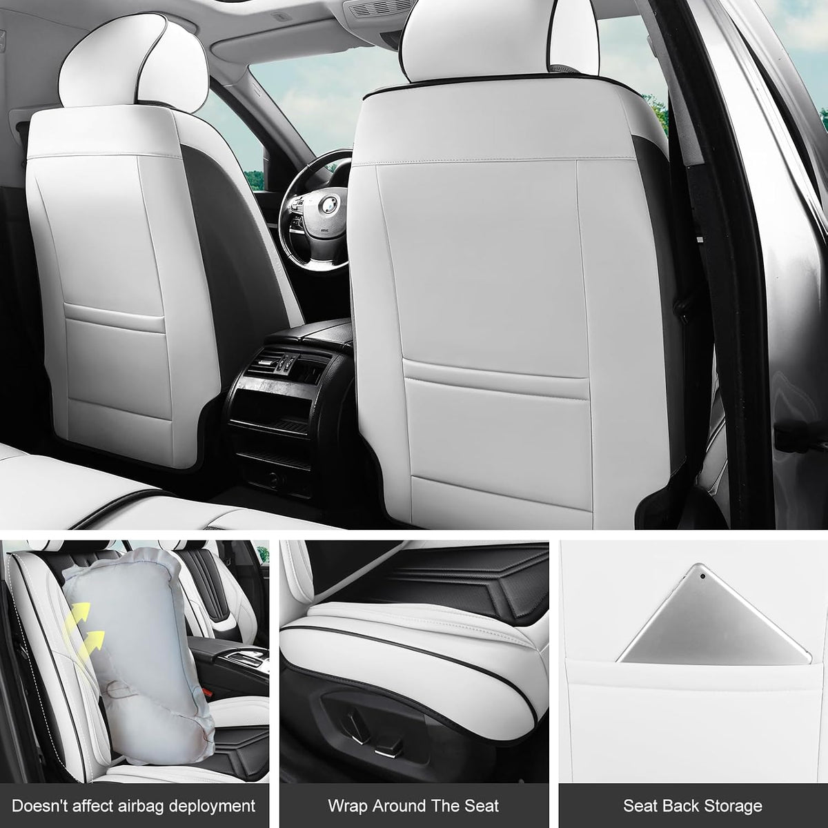 Black White Car Seat Covers Front Seat, Leather seat covers, Universal Fit