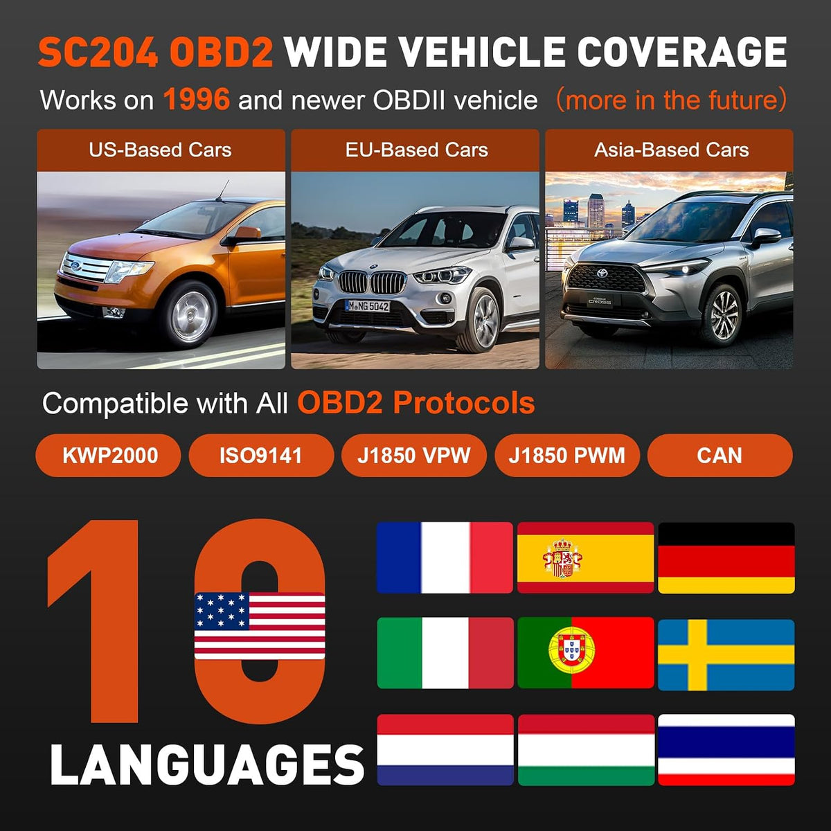 CGSULIT OBD2 Scanner SC204 Code Reader, I/M Readiness, Check Engine Light