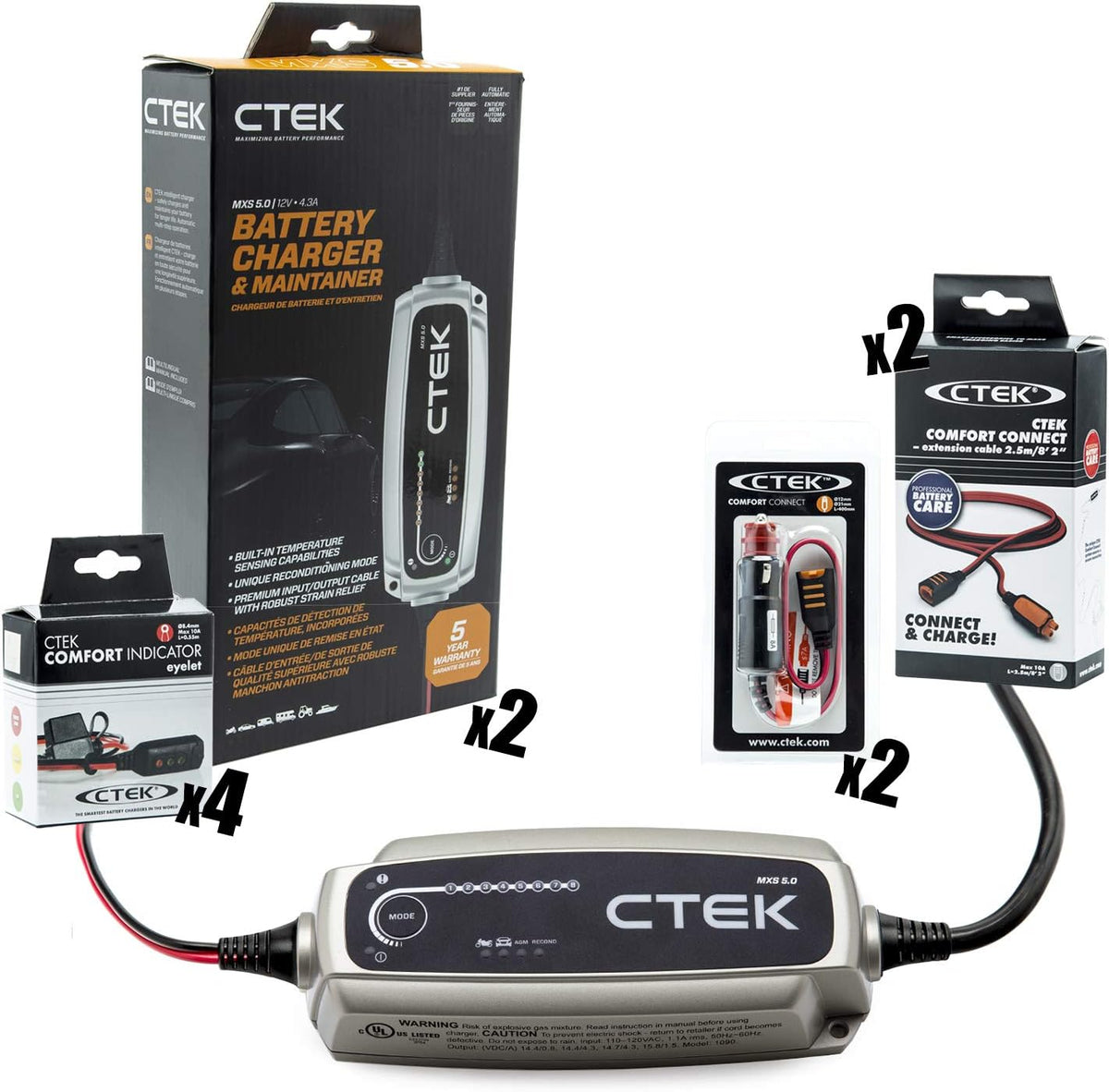 CTEK (40-206) MXS 5.0-12 Volt Battery Charger and Maintainer and (56-382) Indicator Eyelet