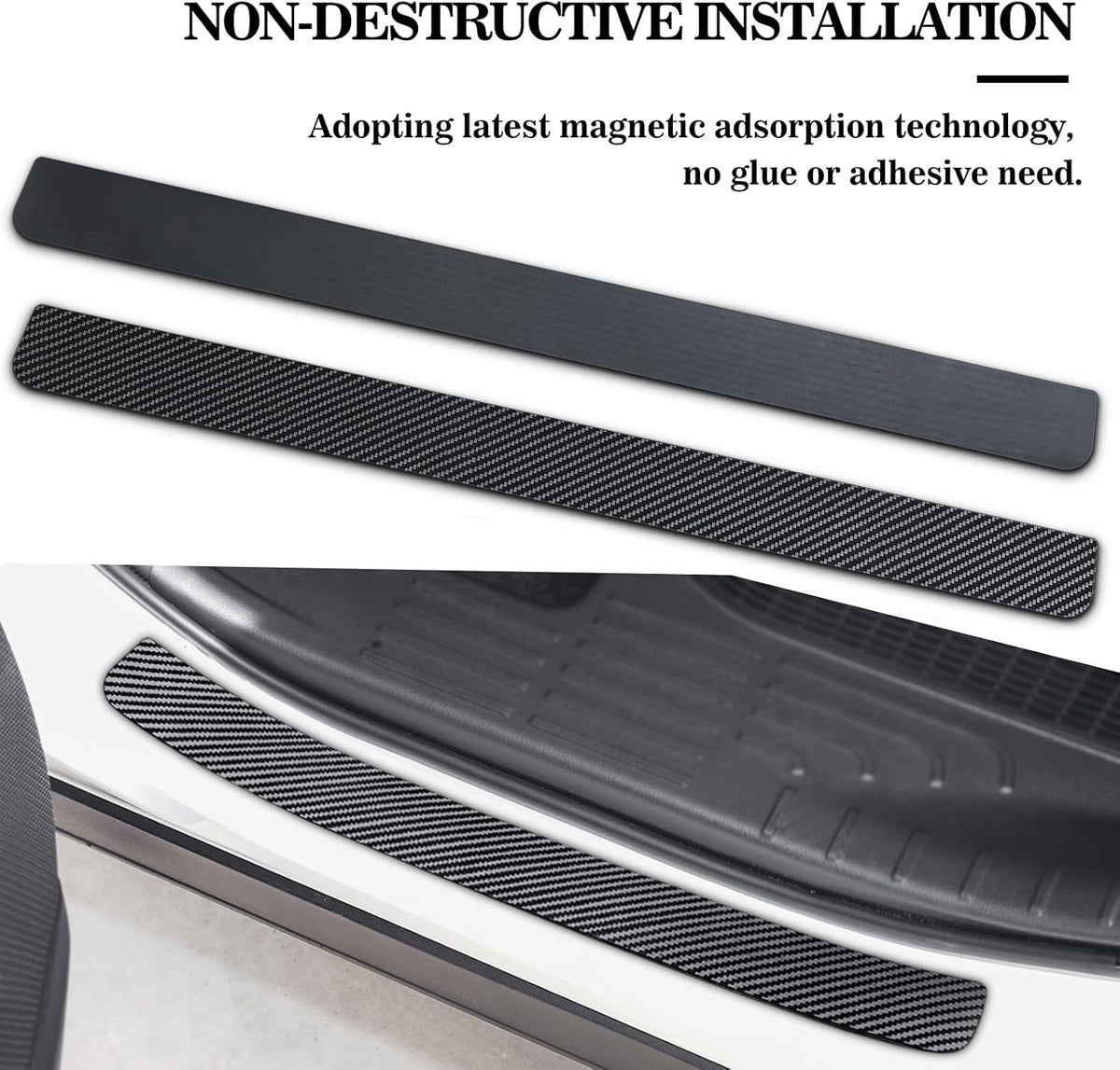 No Adhesive Magnetic Car Door Sill Protector, Anti-Scratch Carbon Fiber Door Entry Guard, Universal Door Threshold Protector Cover Fits for Most Cars(Carbon Fiber Black)