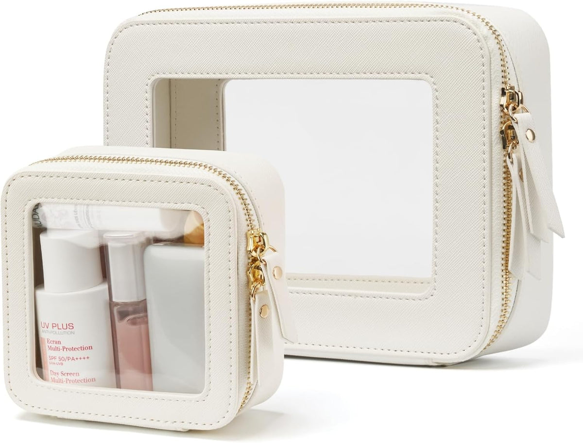 Popvibe Clear Makeup Bag with Zipper, Set of 2, Mini and Medium, White