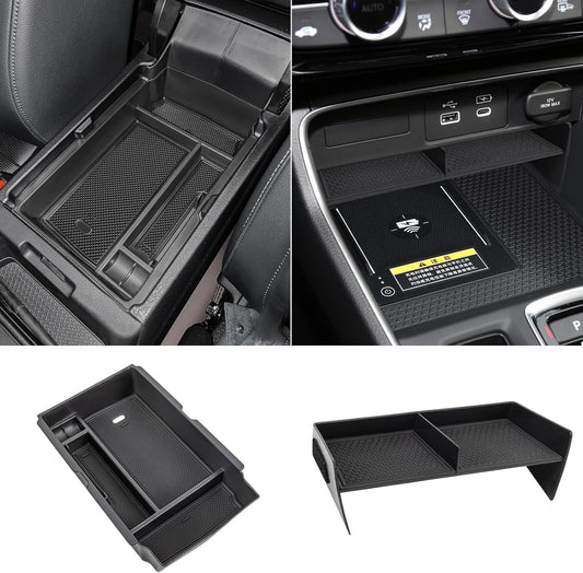 2PCS Center Console Organizer Tray and Armrest Storage Box Compatible with 2026 2025 2024 2023 Honda CRV Accessories Insert Secondary Storage Box with ABS Material
