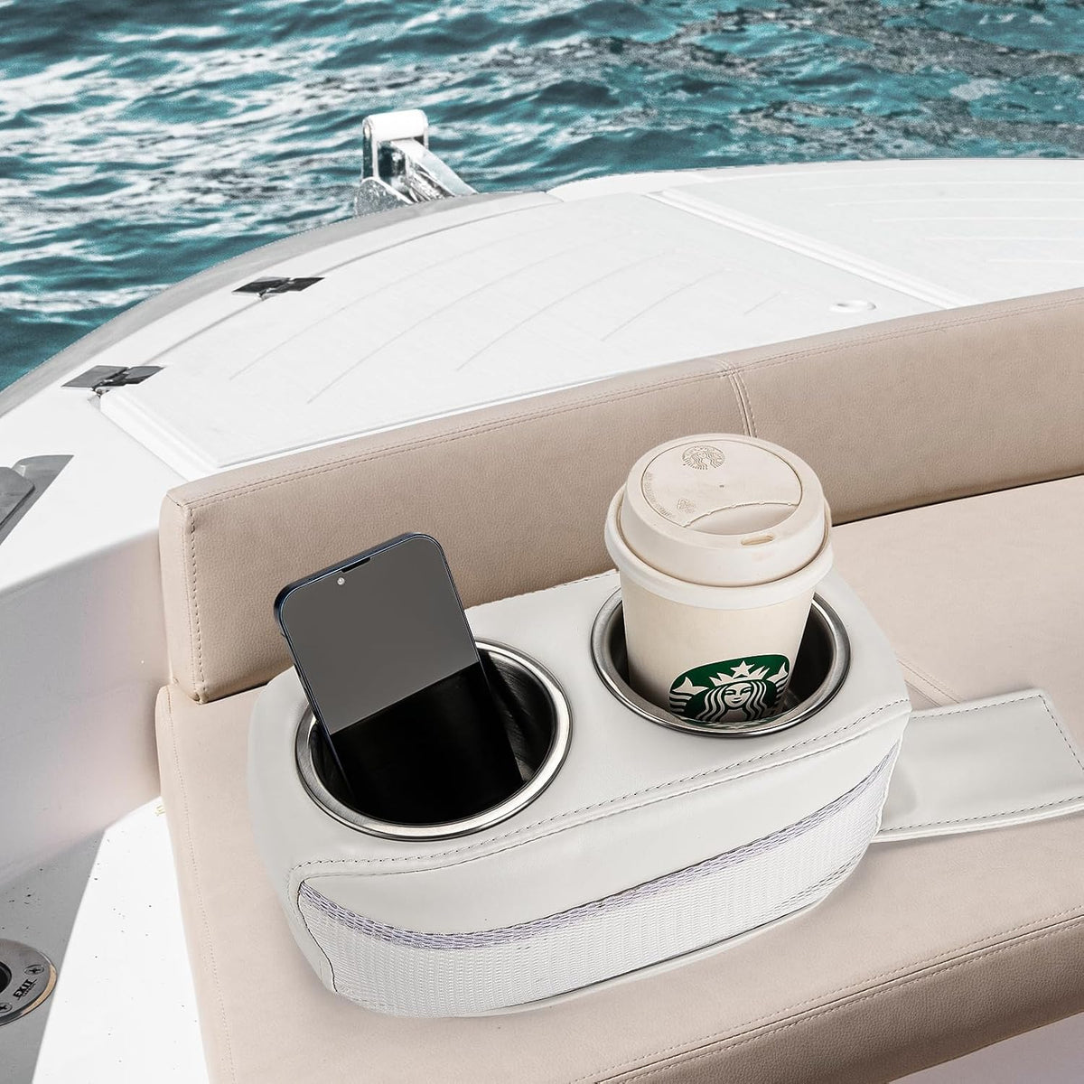 Pontoon Cup Holder, Double Drink Holder for Boat, Stainless Steel Cup Holders for Pontoon Boat, Yacht, RV,Car (White)