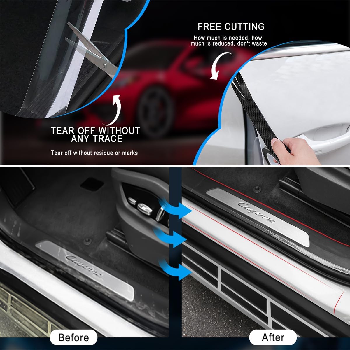 Car Door Edge Protector, 3.94" x 33FT Carbon Fiber Anti-Collision Door Entry Sill Guard Scratch Cover, Auto Threshold Paint Scuff Plate Protection Film, Universal for Vehicles