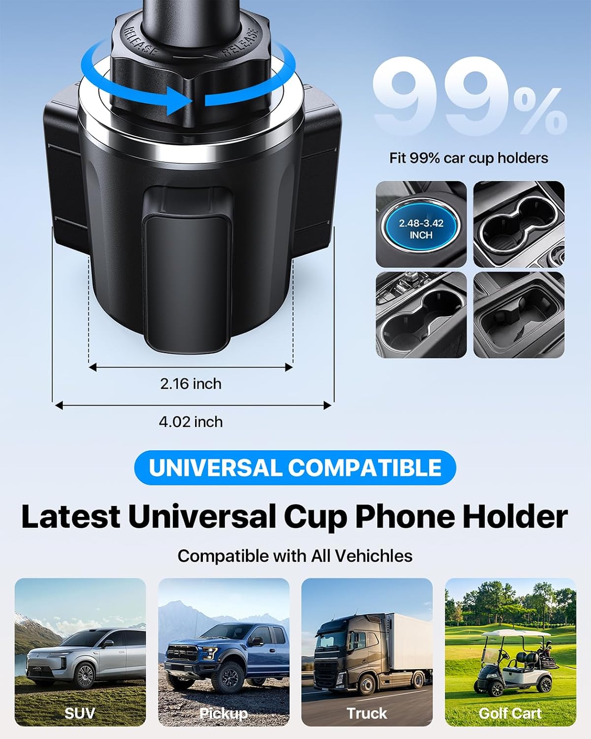 andobil [Upgrade Version Cup Phone Holder for Car Universal Adjustable Long Neck Car Phone Mount Cradle Friendly Compatible with iPhone Samsung Google and All 4.0-7.0 inches Smartphones
