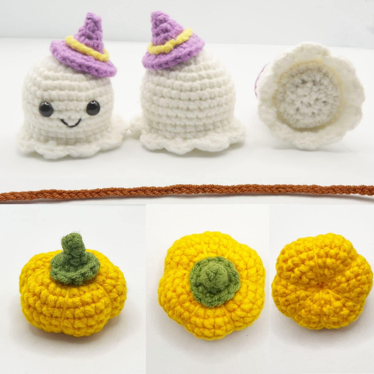 Halloween Outdoor Decorations Crochet Pumpkin and Ghost Car Decor for Rear View Mirror, Hand-Woven Mirror Charm Car Accessories for Women or Men (Orange Pumpkin and Ghost)