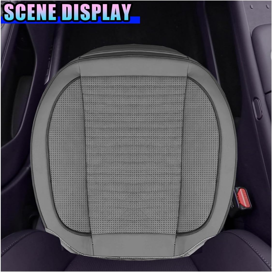 Car Front Bottom Seat Cover, Leather Anti-Slip Seat Cushion Pad with Storage Pocket, Breathable Full Wrapping Edge Seat Protector, Universal Auto Interior Accessories for Cars SUV Truck(Gray)