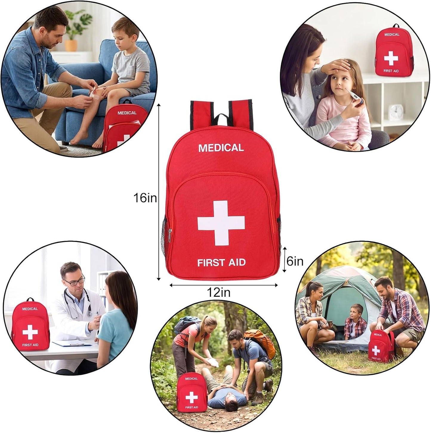 First Aid Bag Emergency Medical Kit Backpack, 40x30x15cm (15.7x11.8x5.9in) Oxford Fabric, Lightweight Portable for Outdoor Camping Hiking Travel Home Car Workplace Survival