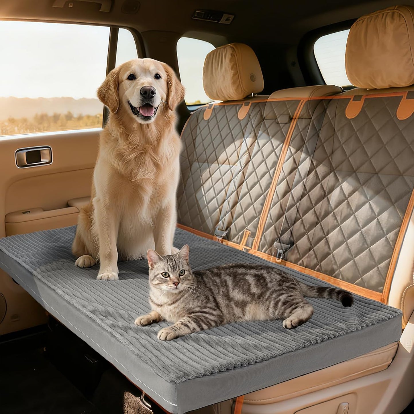 Backseat Dog Bed Mat, 2in Waterproof Dog Bed for Car, 23.5x51in | Fits Sedan & Compact Suv, 2-Inch High-Resilience Foam, Removable Cover, Machine Wash, Suitable for Travel, Camp, Home, Grey
