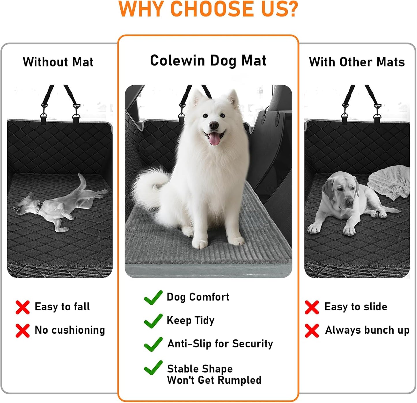 Backseat Dog Bed Mat, 2in Waterproof Dog Bed for Car, 23.5x51in | Fits Sedan & Compact Suv, 2-Inch High-Resilience Foam, Removable Cover, Machine Wash, Suitable for Travel, Camp, Home, Grey
