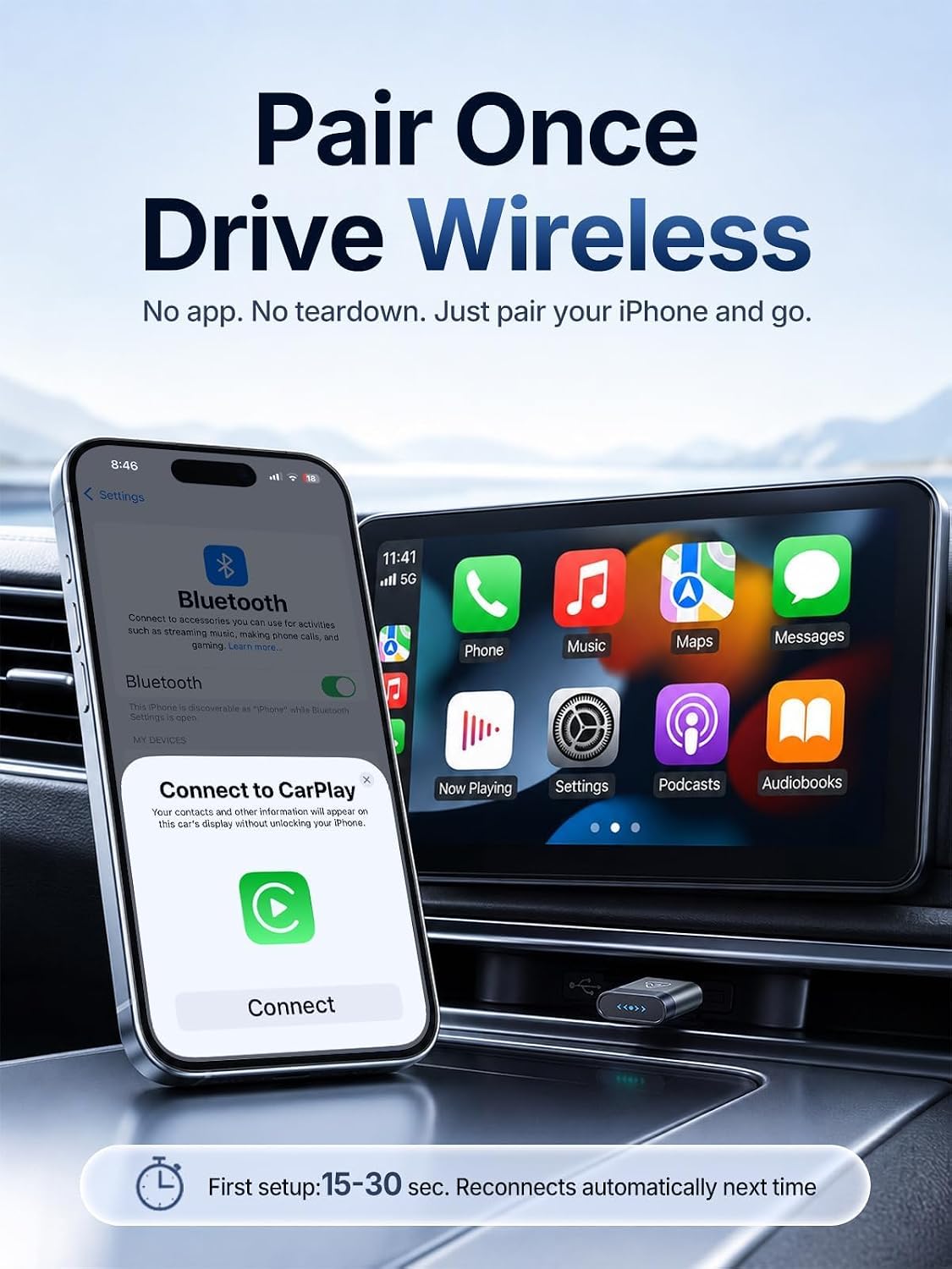Wireless CarPlay & Android Auto Dongle for Digital Media Receivers Gray