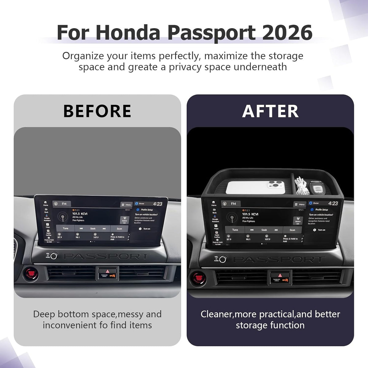 LUWU Dashboard Storage Tray Compatible with 2026 Honda Passport 12.3-inch Behind Screen Organizer Center Console Display Box Dash Tray Passport 2026 Accessories (Only for 12.3" Screen)