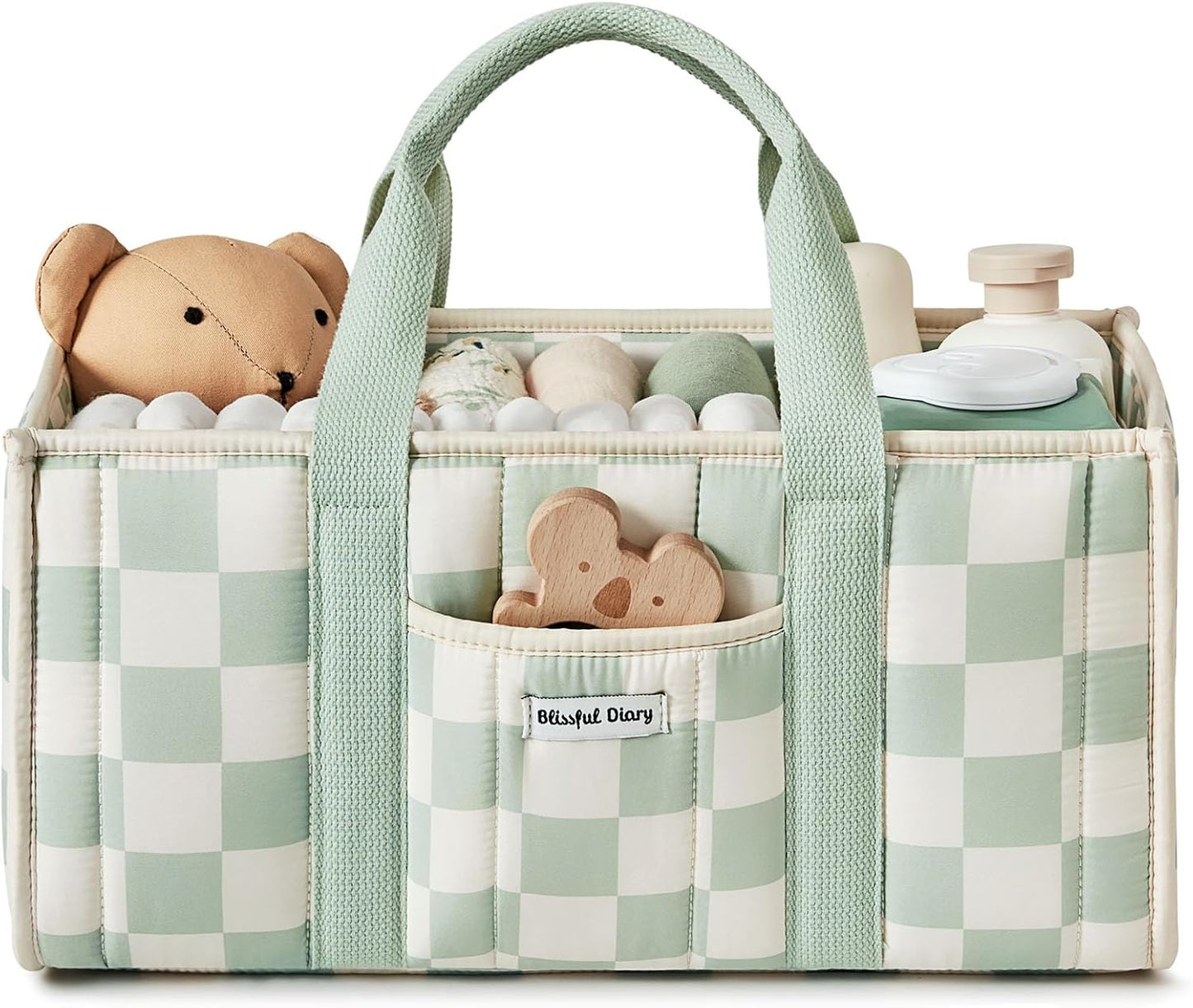 Blissful Diary Woodland Diaper Caddy Organizer, Stylish Nursery Storage Basket, Gift for Baby Shower, Newborn Essentials, Woodland Cream