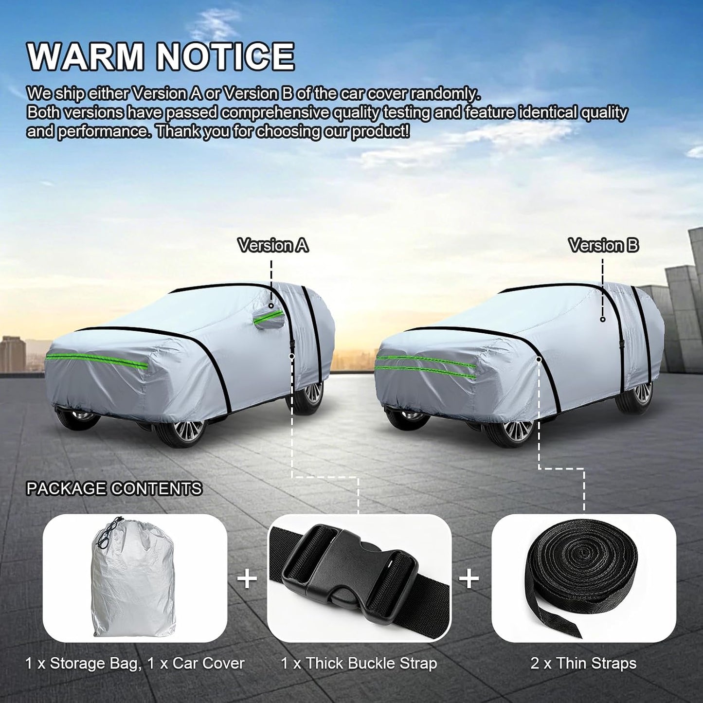 Full Car Cover Universal 6 Layers Outdoor Thicked All Weather Cover, Sunshield, Waterproof, Snow Proof, UV Proof, Scratch Proof, Bird Droppings, 6 Reflective Strips, Fits SUVs up 181"-190"