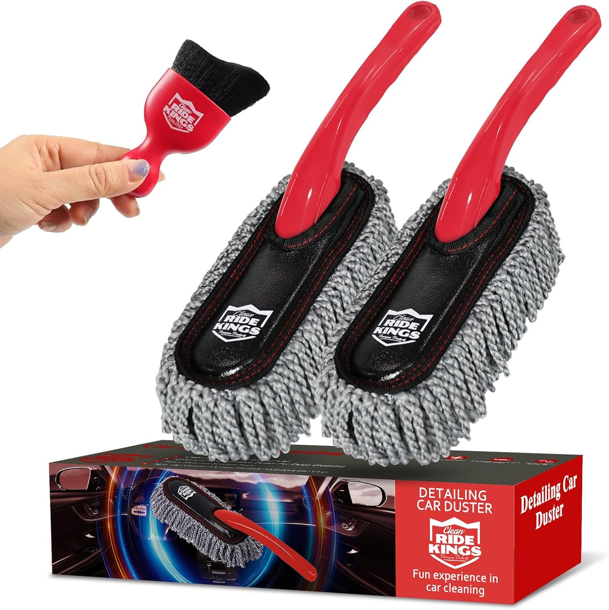Car Interior Detailing Kit - Red Duster, Black Brush, Towel