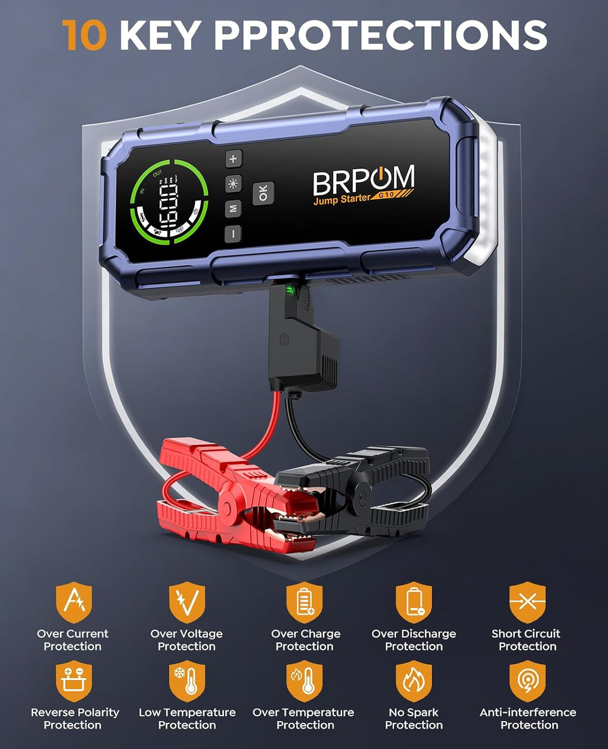 BRPOM 8000A Jump Starter with Air Compressor, 160 PSI Tire Inflator