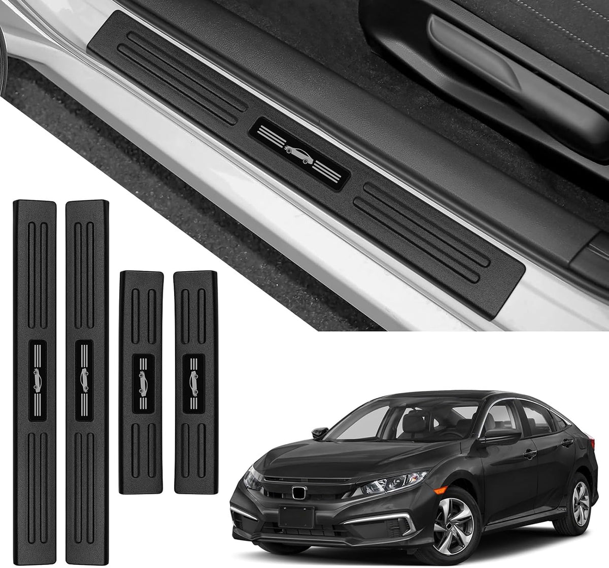Door Sill Guards Compatible with Nissan Rogue 2021-2025 2026 Accessories ABS Material Door Sill Protector Plate Decoration Front and Rear Door Pedal Kick Protection
