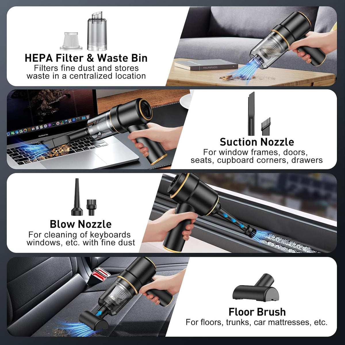 Handheld Car Vacuum Cleaner, 9000PA Hand Held Vacuum Cleaner & Air Duster